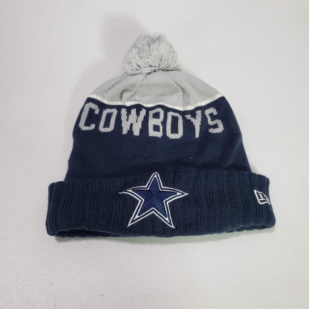 Dallas Cowboys Men Hat OS‎ Blue Beanie New Era Lined Pom Pom Foldover